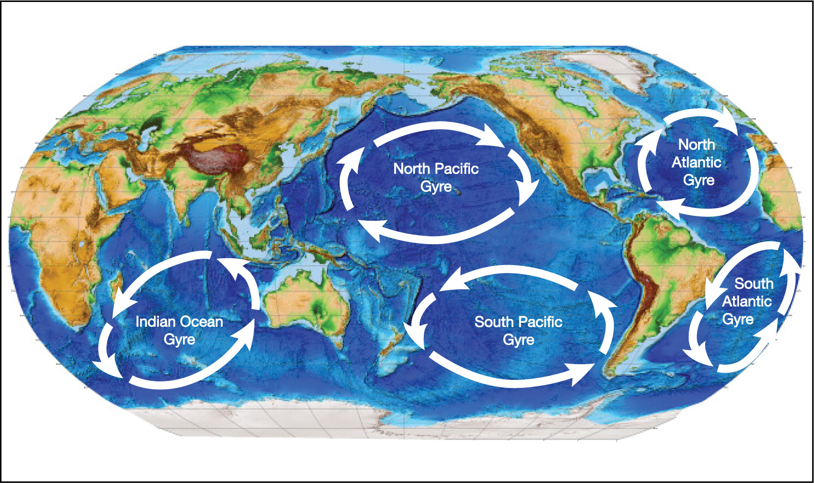 World Map With Ocean Currents & Labels